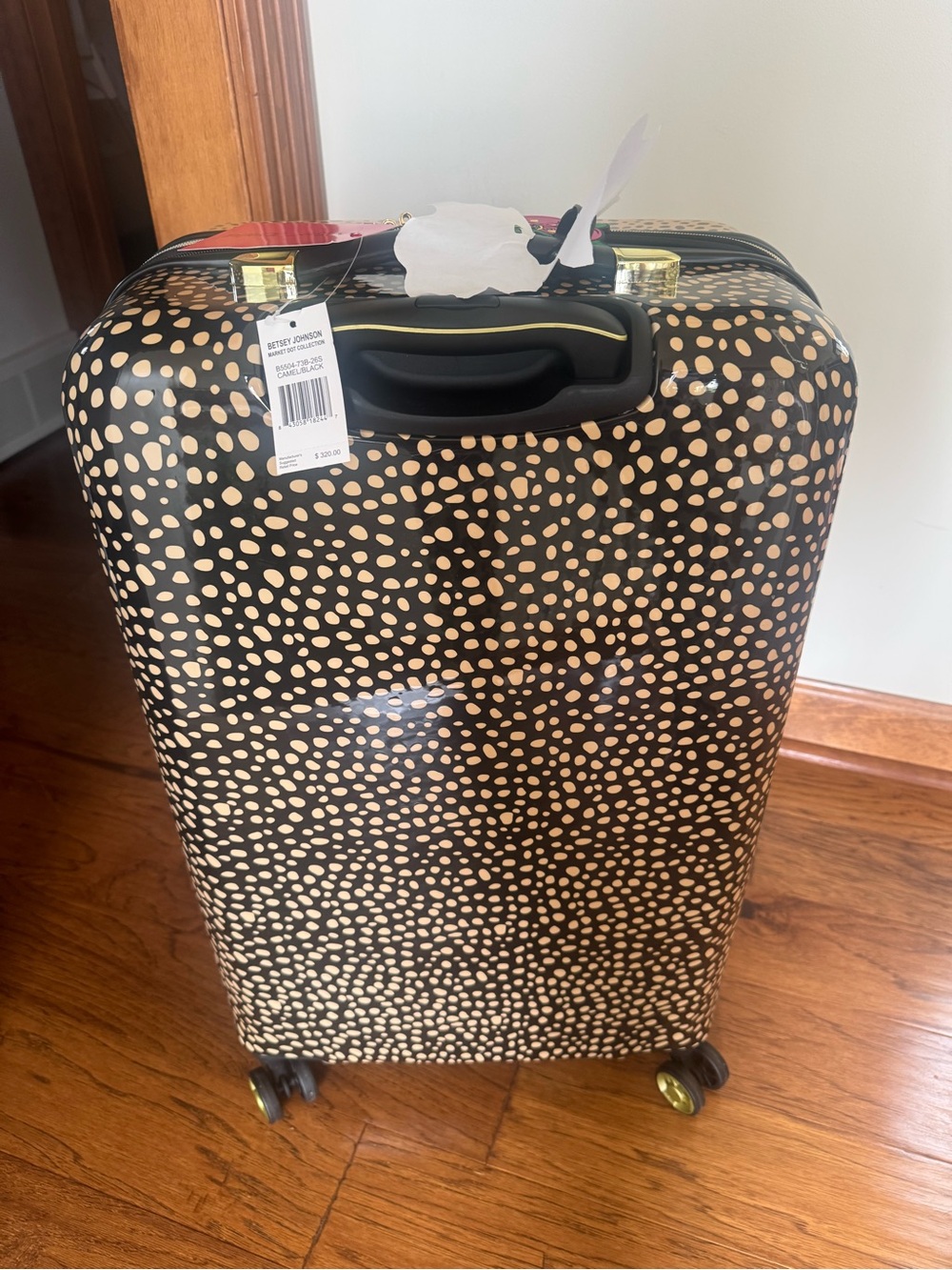 BETSEY JOHNSON “MARKET DOT” COLLECTION HARD SIDE CAMEL/ BLACK ROLLING LUGGAGE - Picture 3 of 10